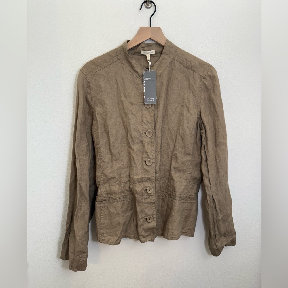 NWT Eileen Fisher 100% Irish Linen Button Up Tie Back Light Jacket Large